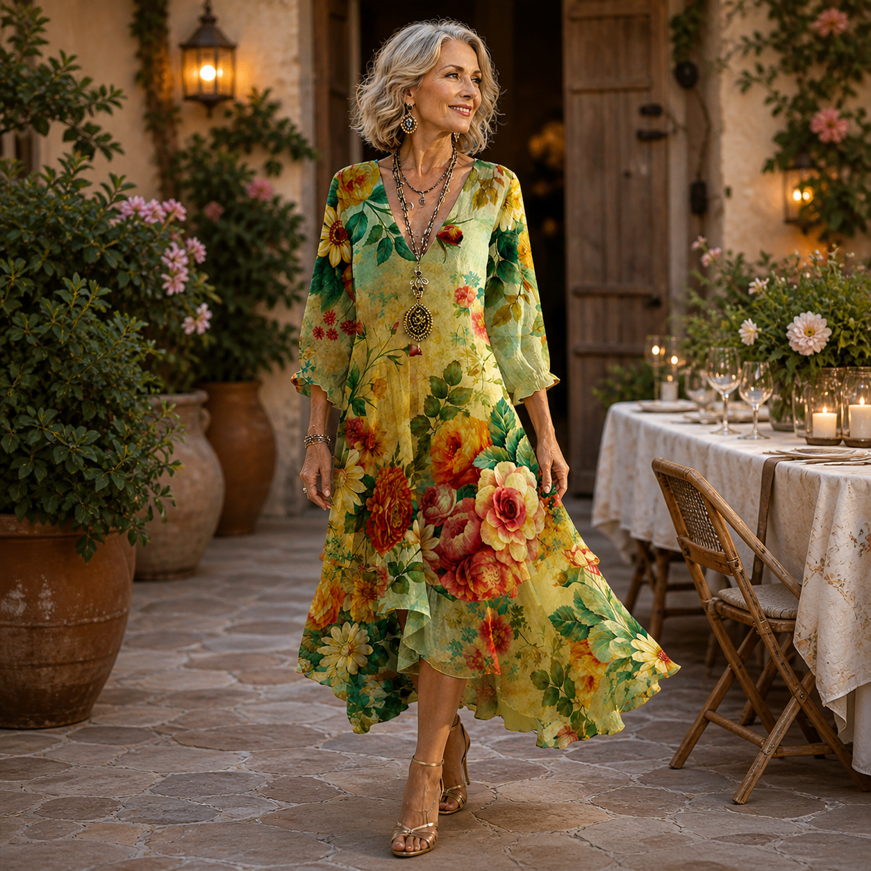 Janessa - Robe midi fleurie au charme naturel