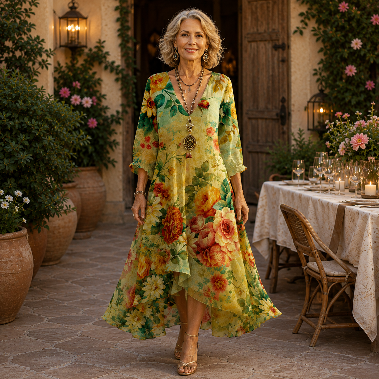 Janessa - Robe midi fleurie au charme naturel