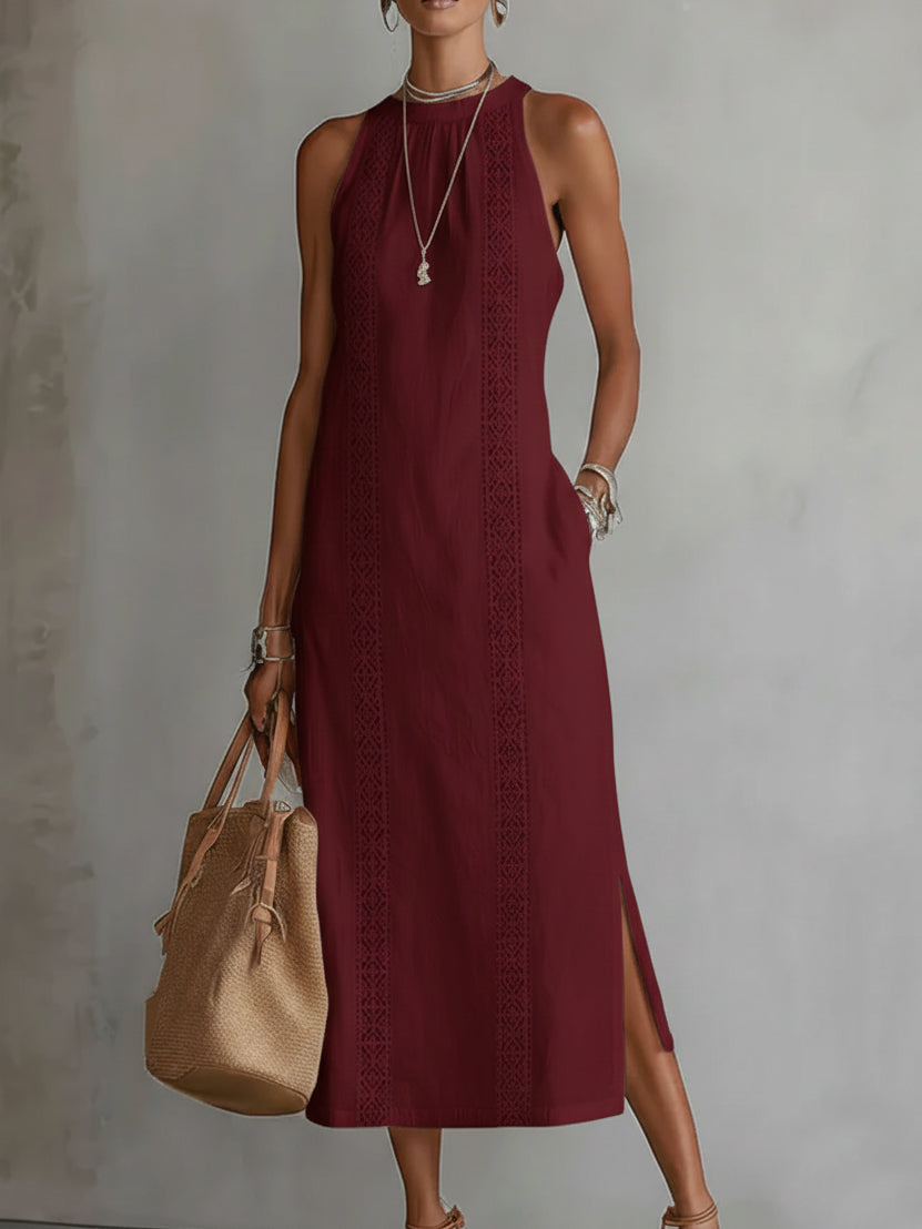 Jimena - Robe midi en lin à col mao