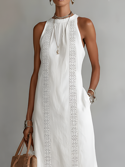 Jimena - Robe midi en lin à col mao
