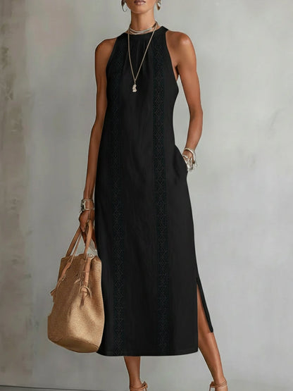 Jimena - Robe midi en lin à col mao