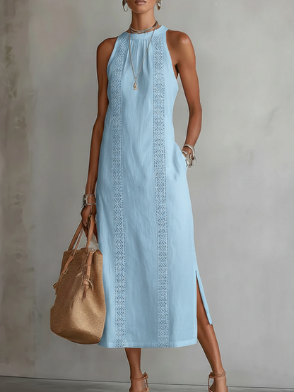 Jimena - Robe midi en lin à col mao