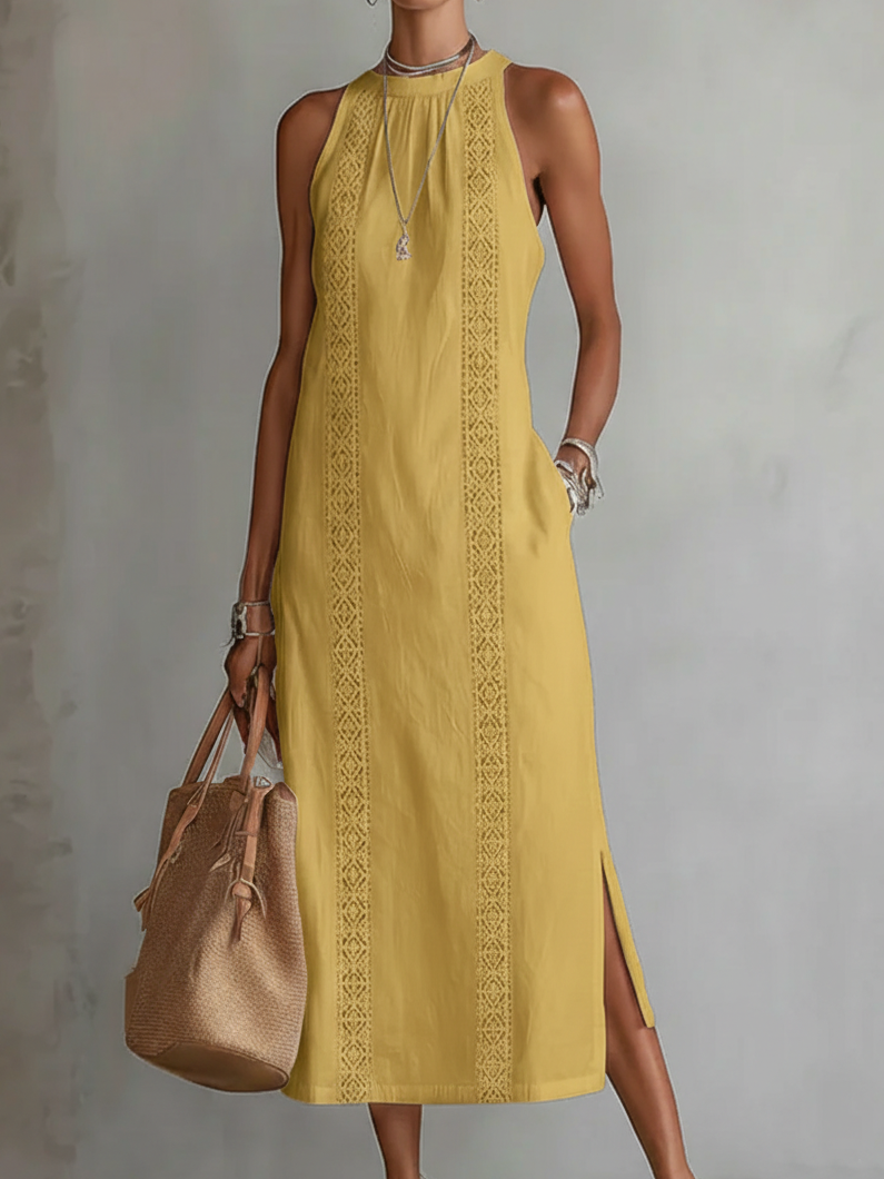 Jimena - Robe midi en lin à col mao